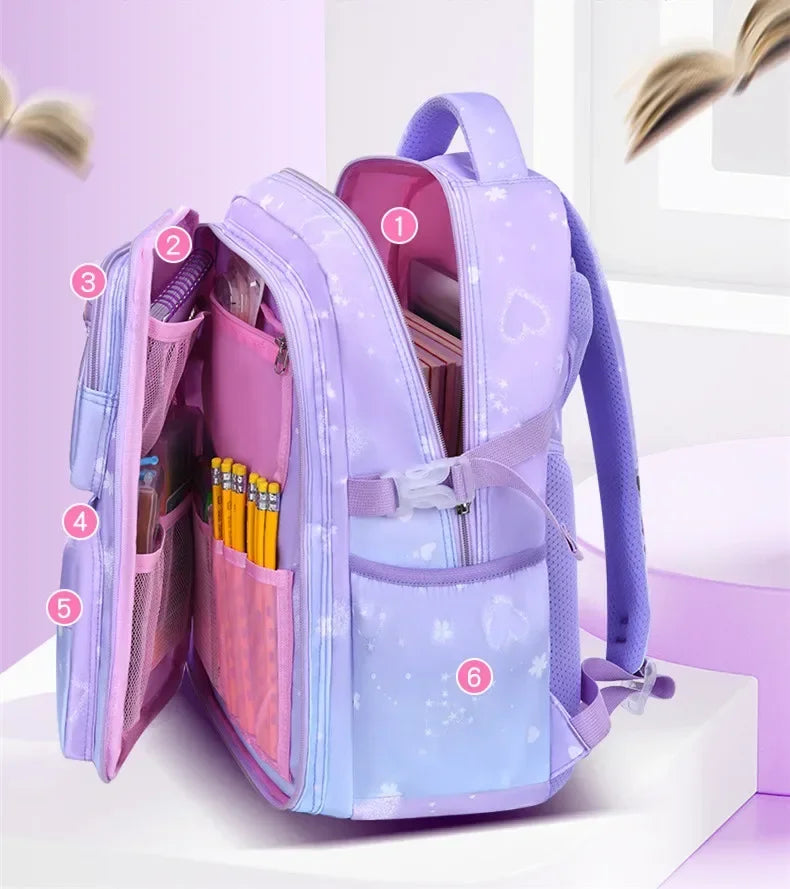 Primary Bow Knot Schoolbag With Rabbit Pendant For Girls Orthopaedics Kids Backpack Kawaii Waterproof School bag