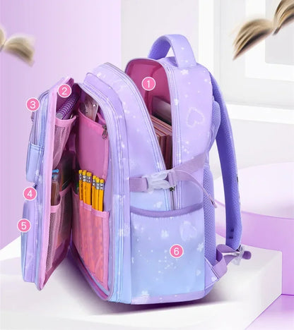 Primary Bow Knot Schoolbag With Rabbit Pendant For Girls Orthopaedics Kids Backpack Kawaii Waterproof School bag
