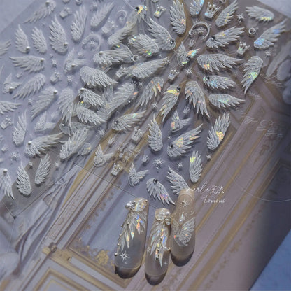 Flash Dreamy Freedom White Swan Wing High Quality Nail Stickers Nail Art Decoration Decals Design MS-666