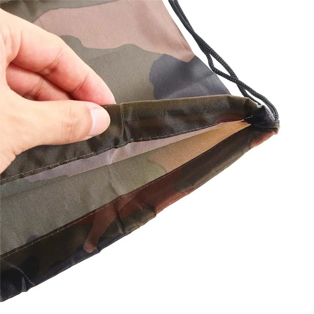 Outdoor Unisex Riding Gym Shoes Clothes Storage Travel Camouflage Drawstring Bag Oxford Bag Backpack Portable Sports Bag