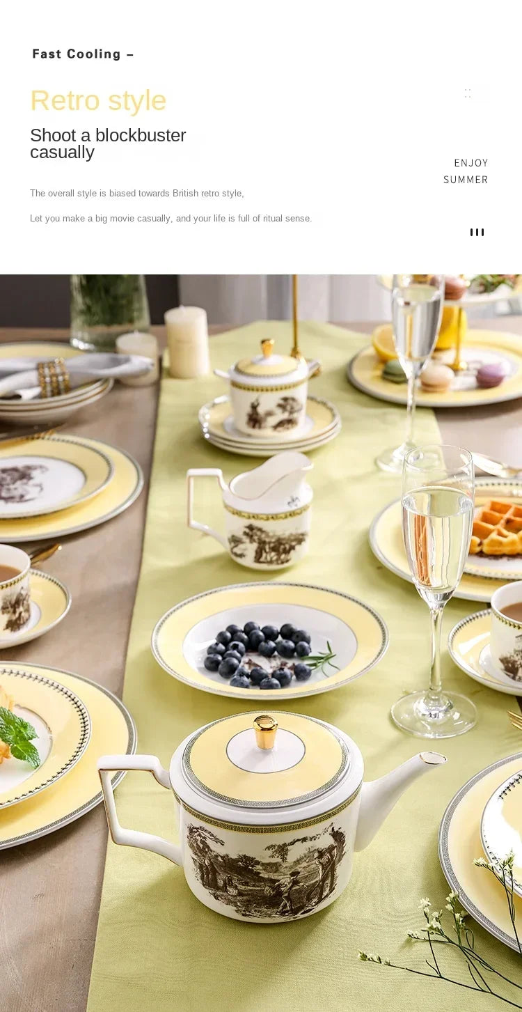 Nordic retro European tableware porcelain plates cups saucers pots high-end luxury sets creative home gifts