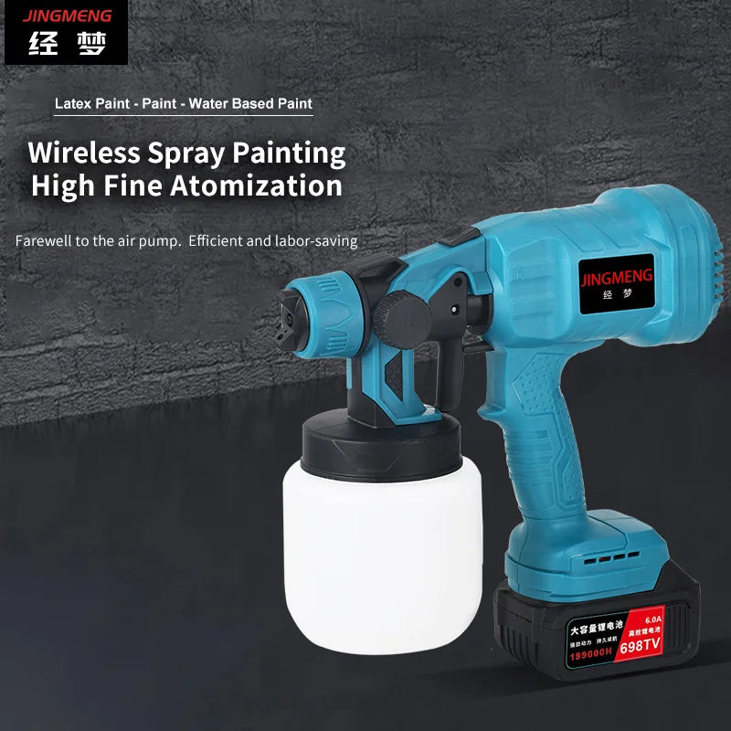 Pistola pulverizadora elétrica sem fio, 800ml, pulverizador de tinta, móveis automotivos, revestimento de aço, aerógrafo, compatível com bateria de 21v