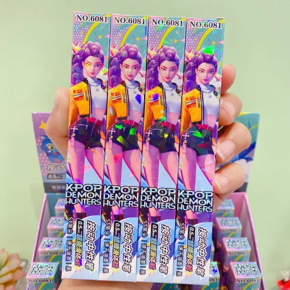 1/3/6/12Pcs KPop Demon Hunters Black Gel Pen Blind Box Student Writinng Pen Anime Figure Stationery Study Supplies Gift 0.5mm