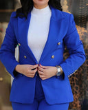 Conjunto de 2 piezas de ropa de oficina para mujer, chaqueta blazer de manga larga y pantalones pitillo de cintura alta, color liso