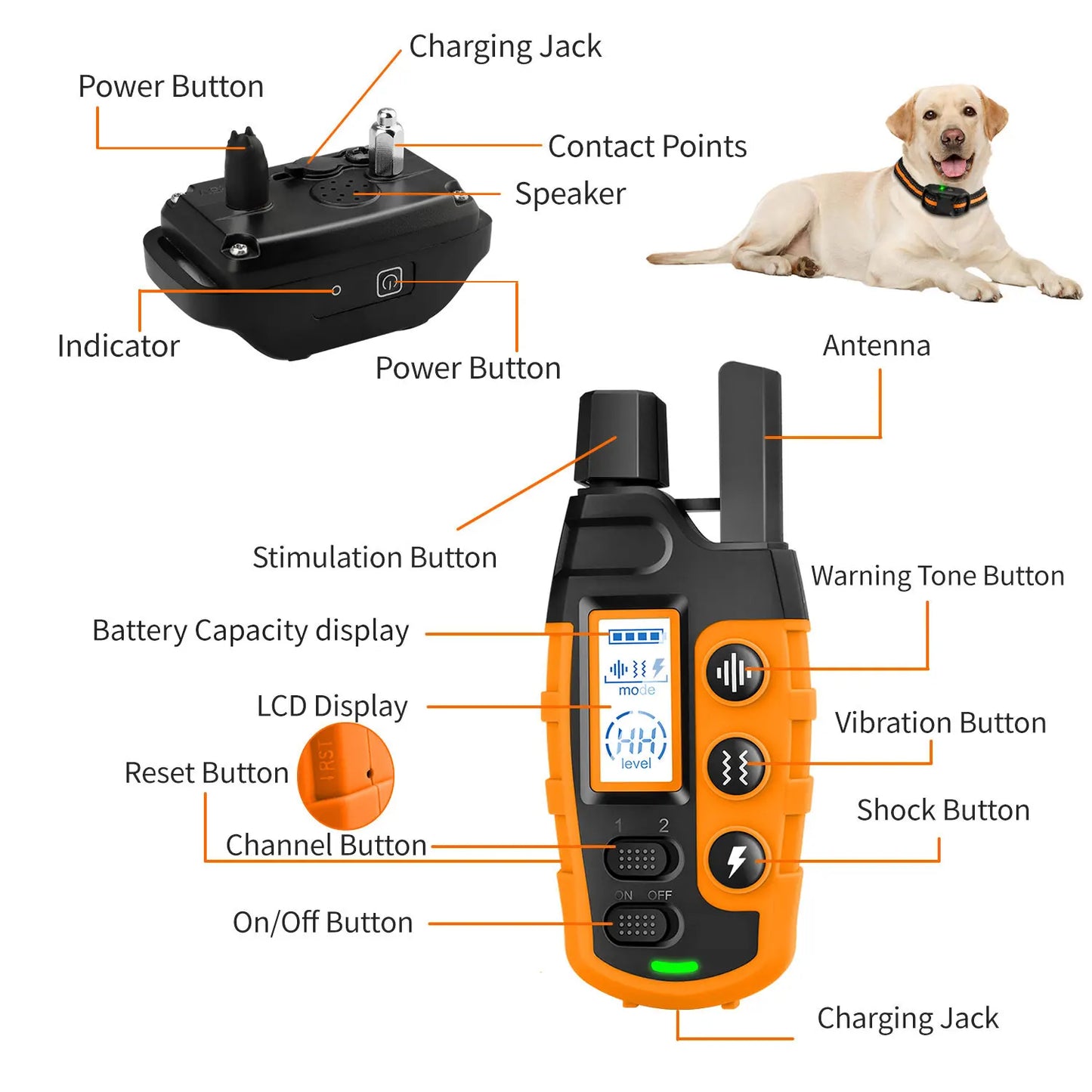 Collar de entrenamiento eléctrico para perros de 1000 m con control remoto, resistente al agua, para cachorros de 2,2 a 54 kg, con vibración y descarga eléctrica.