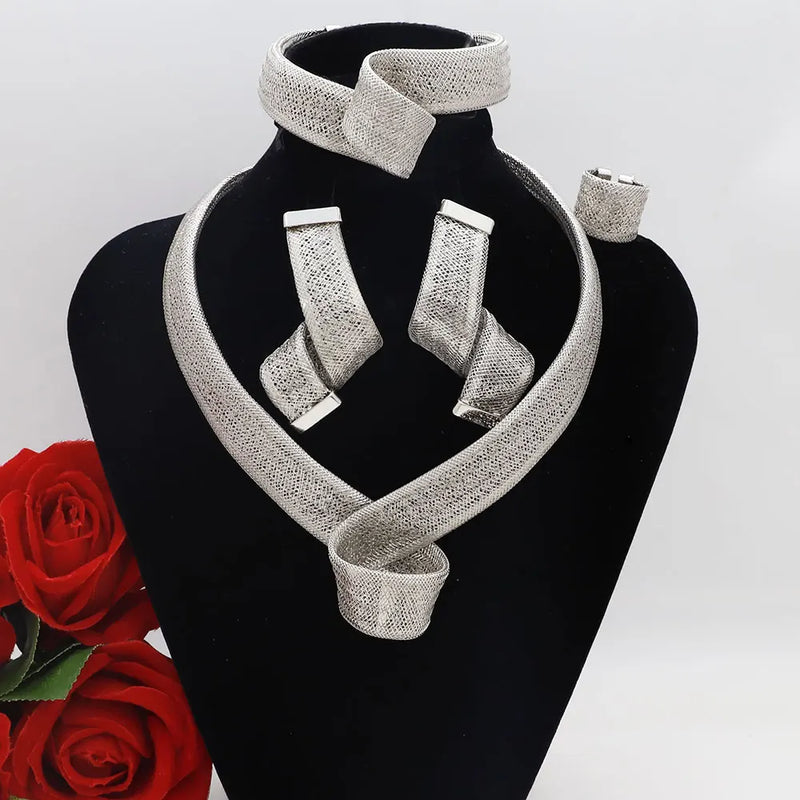 Women's Jewelry Sets Gold Plated Sprial Necklaces Simple Earrings Italian Fashion Rings Bracelets Wedding Accessories