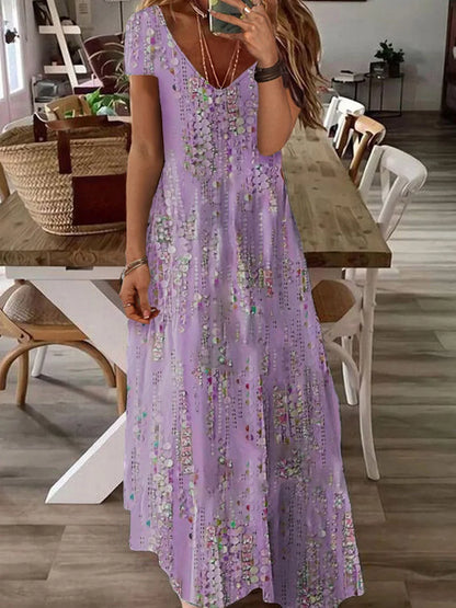 2024 aliexpress europa e américa plus size feminino cross border verão nova moda impressão vestido com decote em v