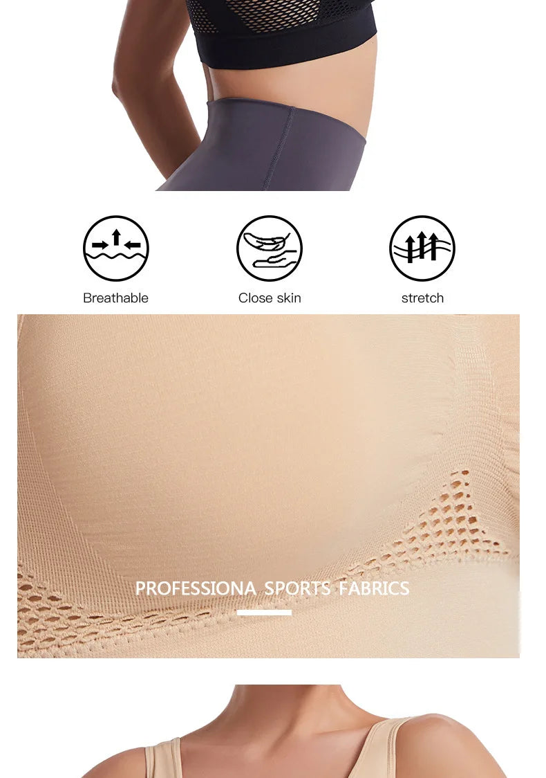 S-7XL Plus Size Grid Air Holes Bra sports without underwire Women's Underwear Shock-proof Yoga Running Brassiere Hollow out Vest