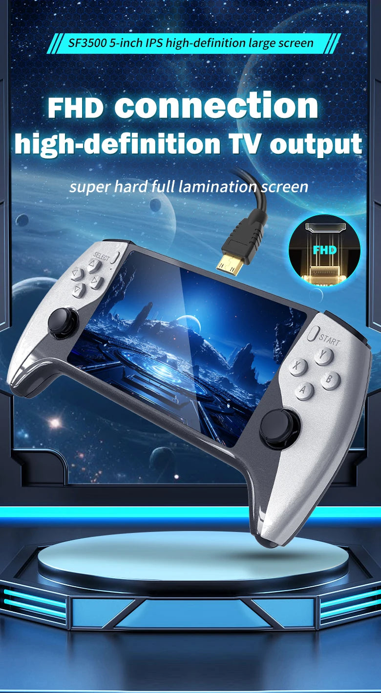 SF3500 Retro Handheld Video Game Console Linux System 5.0 Inch 854*480 IPS Screen 3000mAh Portable Pocket Video Player Games