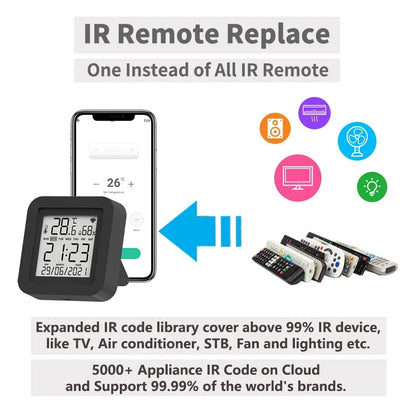Remoto IR WiFi com Sensor de Temperatura e Umidade, Smart Home APP, SmartLife, Funciona com Alexa, Google Home, Yandex Alice