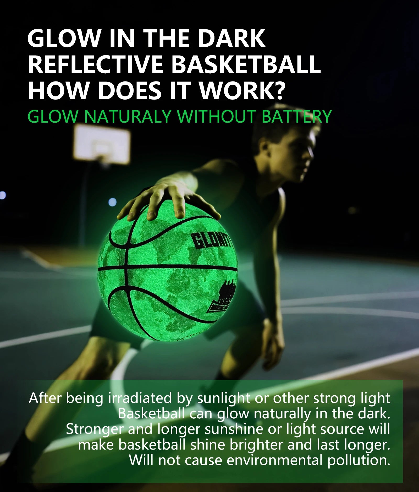Glowing Green BasketBall For Men Women,Official Size 5/6/7 Soft Composite Leather In&Outdoor Street Luminous Ball Night Use Game