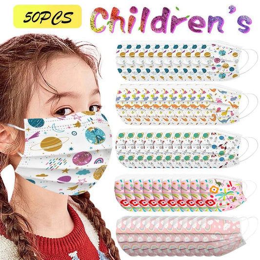 50pcs Cartoon Kids Disposable Mask 3 Layer Child Filter Hygiene Thicken Children's Face Mouth Mask Earloop kids mask