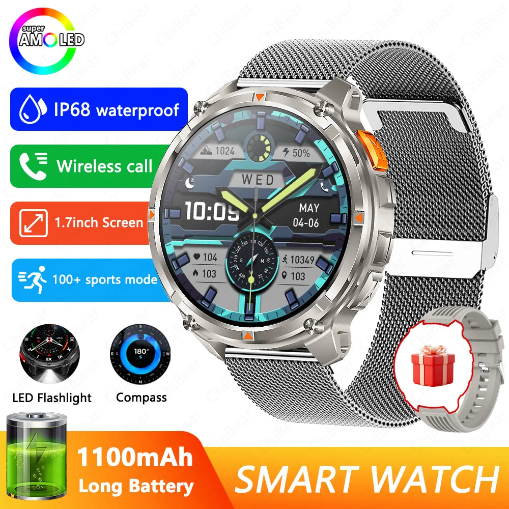 Novo Smartwatch T-Rex3 Pro 2026 – Bateria de 1100mAh, GPS com rastreamento de rota, Resistência à água 5ATM, Monitoramento de esportes e corrida, Bússola, Estilo militar