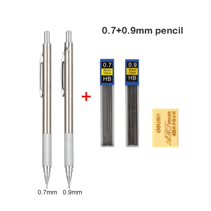 Mechanical Pencil Set 0.3 0.5 0.7 0.9 1.3 2.0mm Full Metal Art Drawing Painting Automatic Pencil with Leads Office School Supply