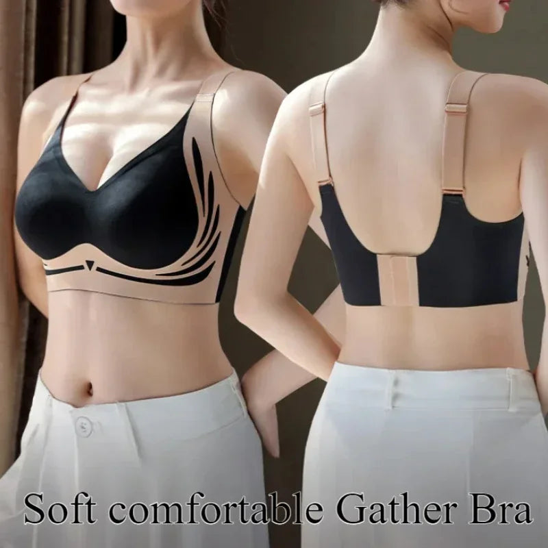 Sujetador Push-up inalámbrico Super Gather para mujer, ropa interior ajustable con soporte suave, sujetador de realce sin costuras antiflacidez