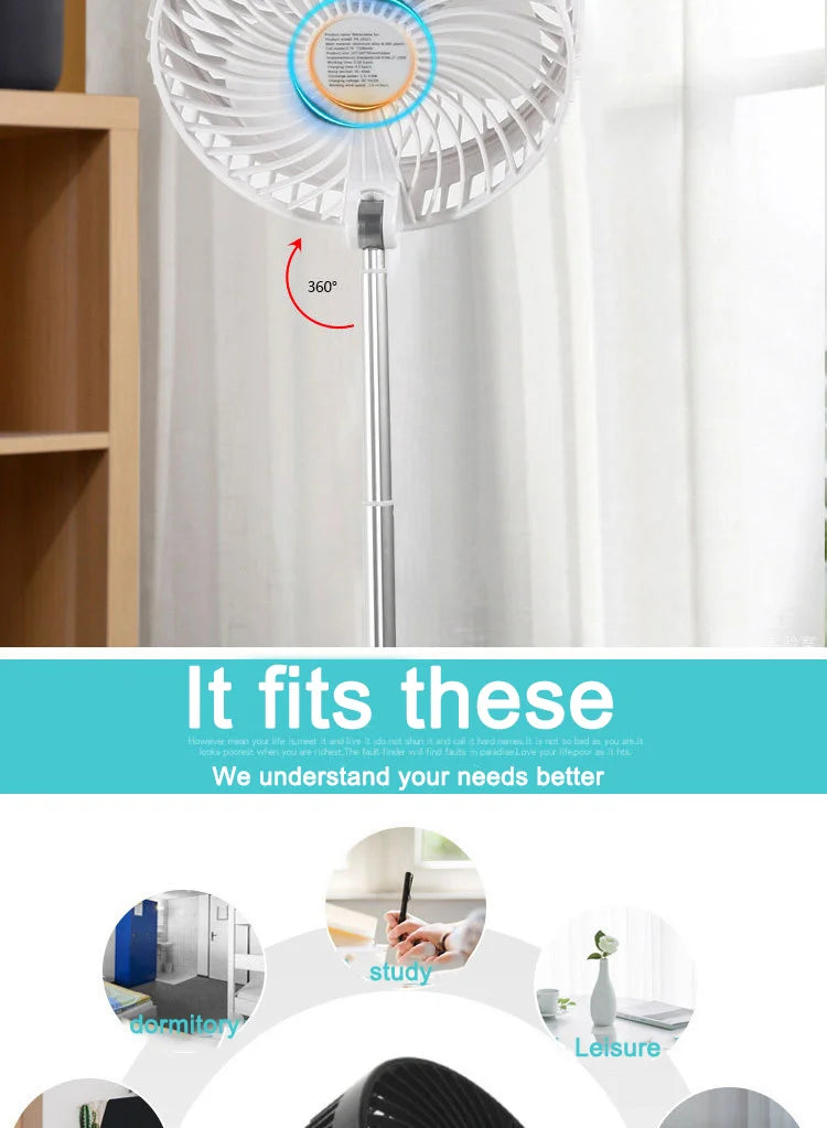 2025 new folding telescopic free adjustment fan charging usb multi-function outdoor portable home desktop floor-standing fan