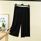 Plus size L to 6XL U-Neck Women's  Modal pant calf-length summer wide leg pants drawstring short pants casual homewear pants