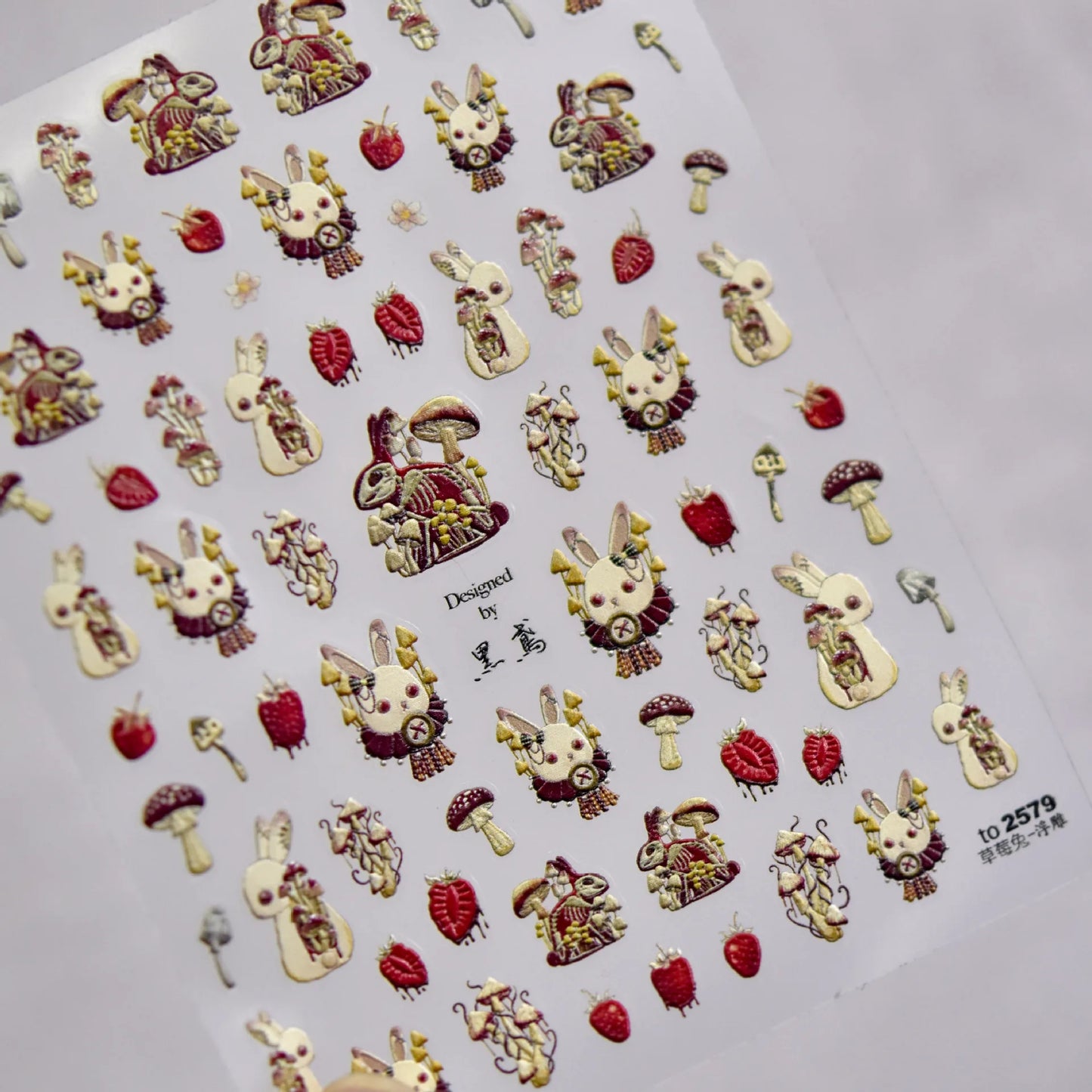 Thorns Rose Bloody Bunny 5D Embossed Reliefs Self Adhesive Nail Art Stickers Dark Style 3D Nail Decorations Decals Wholesale