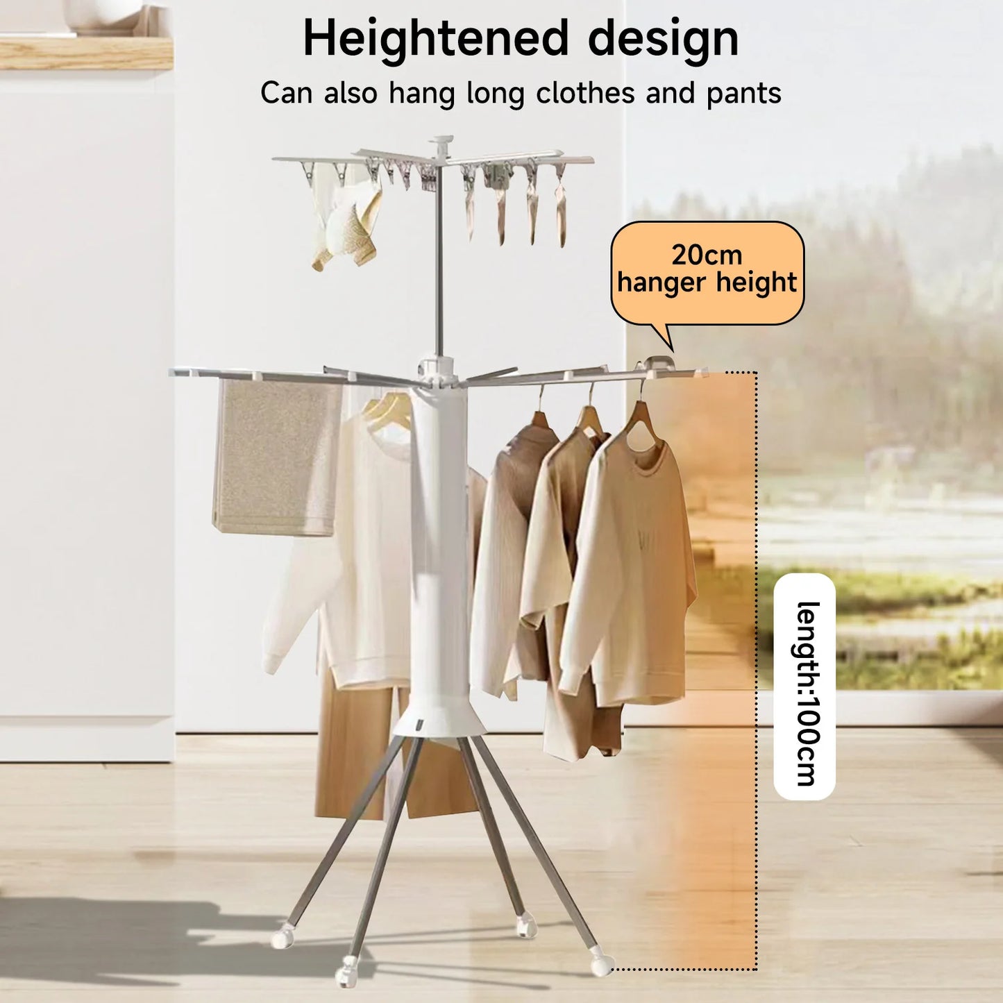 1/2 Layer Foldable Cylinder Drying Rack with Wheels Octopus Retractable clothes Drying Rack with 16 Clothes Drying Rod and Clips
