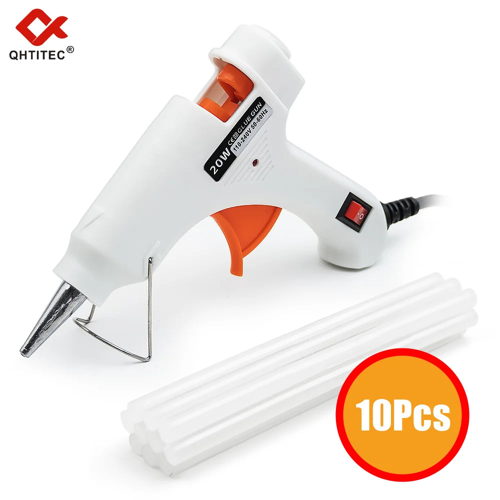 JCD 20W Hot Melt Glue Gun with 7MM 10Pcs Transparent Glue Stick Mini Gun Home Electric Temperature Gun Maintenance Tools