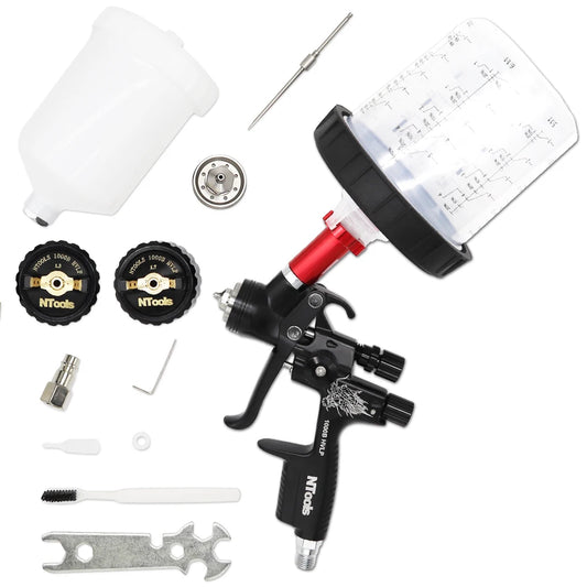 HVLP Spray Gun with Adapter and Mixing Tank Car Repair Paint Spray Guns 1.3 and 1.7mm Nozzle for Painting Water-Based Air Spray Gun