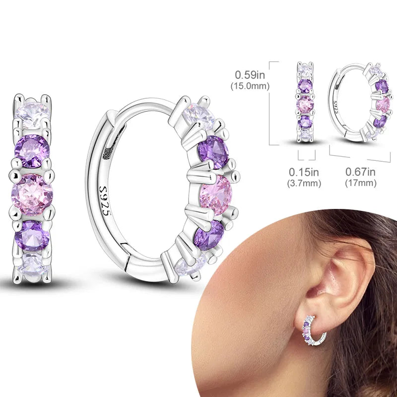 925 Sterling Silver Hypoallergenic Hoops Earrings com zircônia, jóias elegantes para mulheres e meninas, alta qualidade