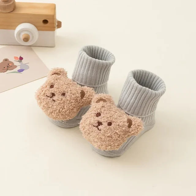 Cute Cartoon Bear Baby Socks Soft Cotton Non-slip Sole Newborn Toddler Sock Thick Warm Socks for Kids Boys Girls Winter 