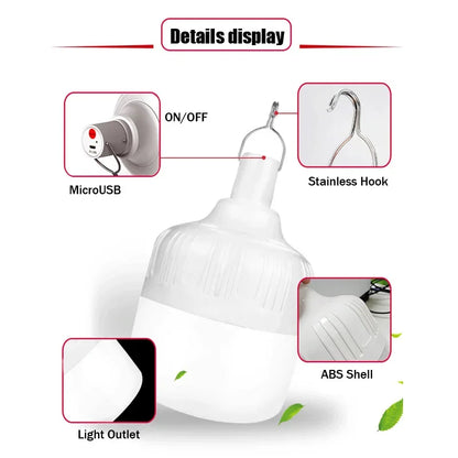 USB recarregável LED lâmpada de emergência, lanternas portáteis ao ar livre com gancho, Camping Light, BBQ tendas, bateria bulbo, 1 Pc, 2 Pcs, 4 Pcs, 6 Pcs, 8 Pcs, 10Pcs