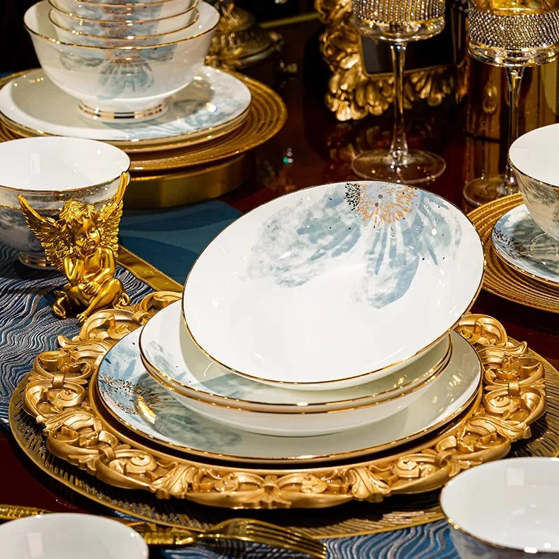 Gold Luxury Home Dinnerware Sets Gift Wedding Guests Party Kitchen Tableware Ceramic Christmas Tableware Dinner Sets
