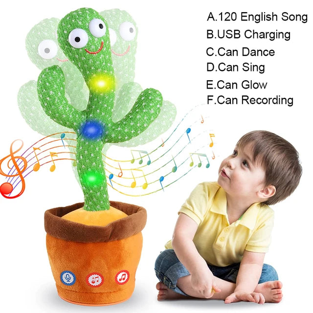 Talking Cactus Baby Toy, Repeats What You Say for Kids with English Songs, Dancing Toy for Girls and Boys, Gift 