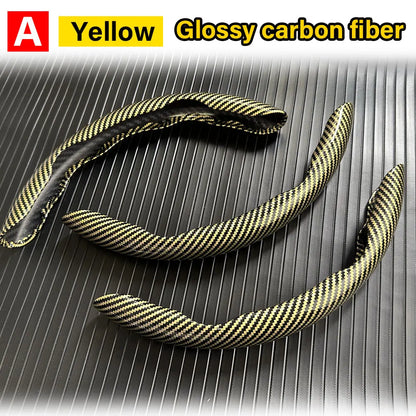 3PCS Carbon Fiber Car Round Steering Wheel Cover Non-Slip Steering Cover Protector Anti Dust Washable Interior Auto Accessories