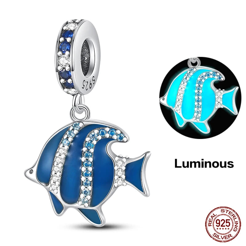 Ocean Series - Original Genuine 925 Sterling Silver Turtle Crab Mermaid Charm Beads Suitable for 3mm Bracelet DIY Making Pendant