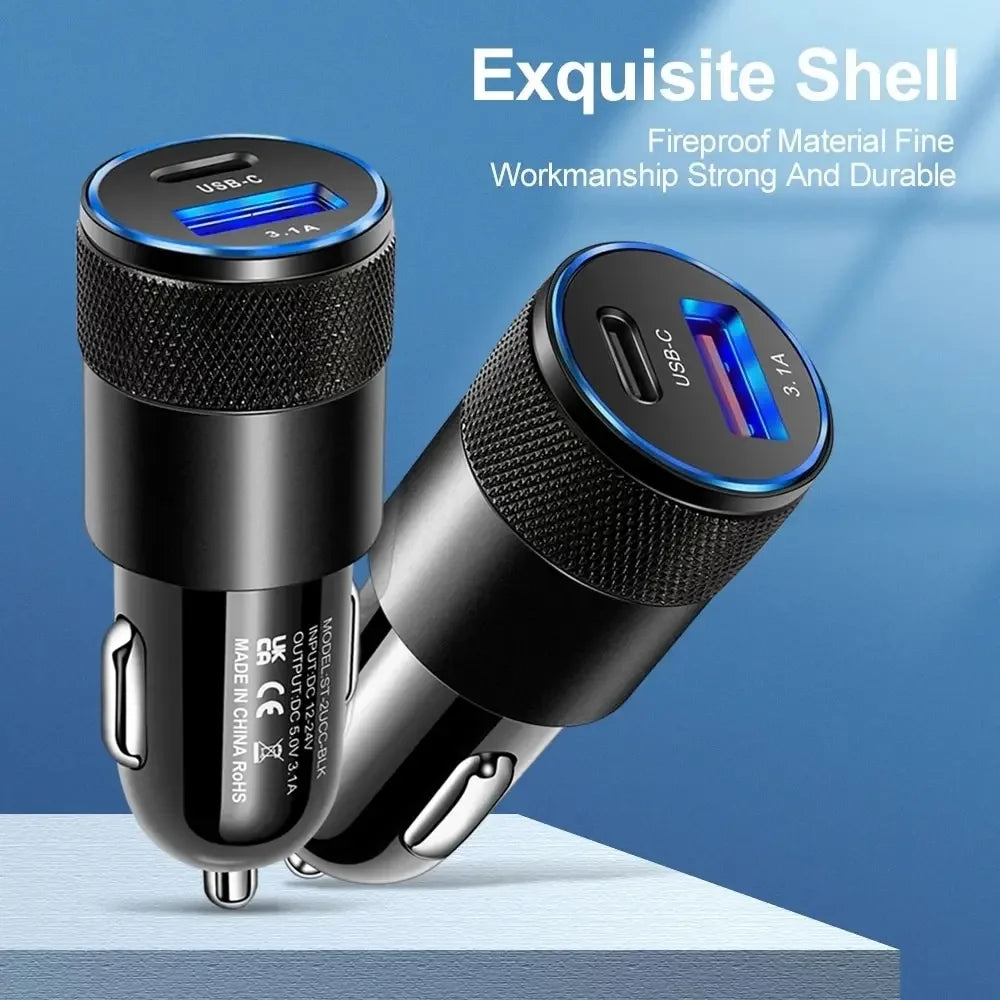 Olaf USB Type-C Car Phone Adapter Fast Charging, Quick Charge 3.0, 68W, PD, iPhone 13, 12, Xiaomi, Huawei, Samsung S21