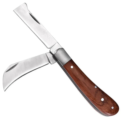 Cuchillo de injerto de jardín, cuchillo de podar de acero inoxidable con mango de madera, cinta para injertar, herramientas para árboles frutales, herramienta de injerto de jardinería