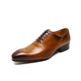 Men's Oxford Genuine Leather Wholecut Fashion Pointed Toe Lace-up Formal Business Wedding Dress Shoes