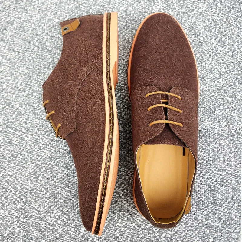 2024 Spring Suede Leather Men's Oxford Casual Shoes Classic Sneakers Comfortable Footwear Dress Shoes Large Size Flats