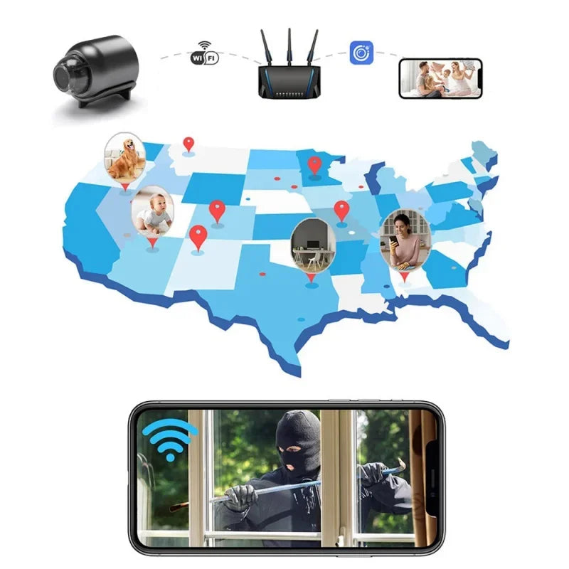 Minicámara inalámbrica X5 de 1080P para vigilancia, videocámara de seguridad con visión nocturna y detección de movimiento, monitor para casa inteligente.