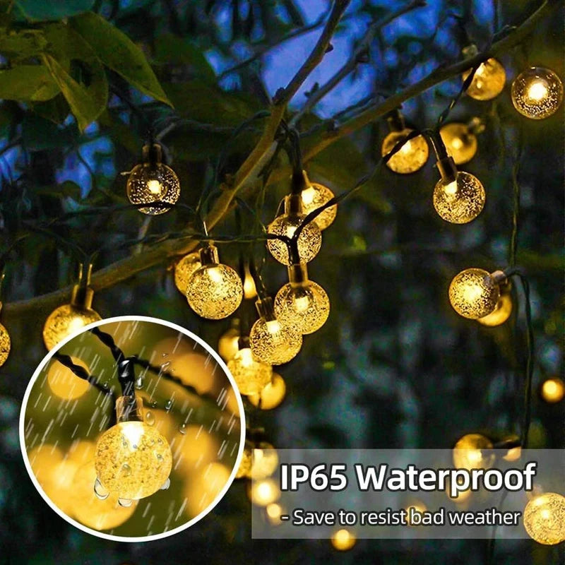 Globo de cristal solar led luzes da corda 60 led 8 modos de iluminação ip65 luz de fadas guirlanda de natal para decoração de festa de jardim 1pc/2pcs