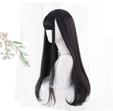 AS Long Straight Black Synthetic Wig For Women With Bangs Black Cosplay Lolita Wigs Heat Resistant Natural Hair
