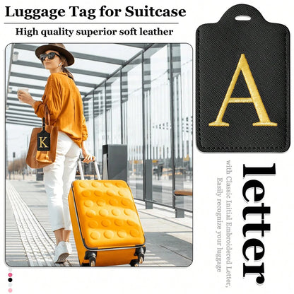 PU Leather Luggage Tag for Travel - Durable Suitcase ID Tag with Privacy Cover & Name Card Slot (A-Z) liu