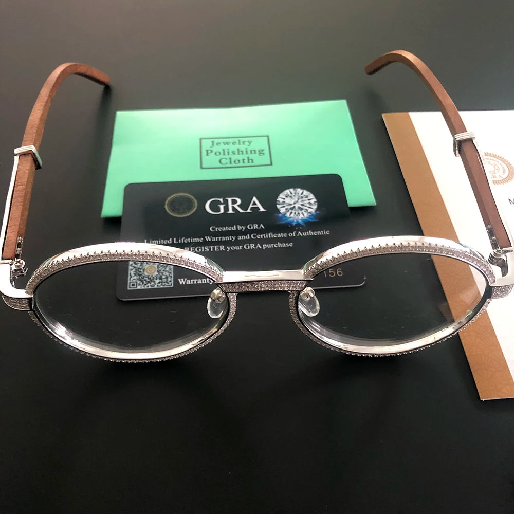 New Moissanite Glasses S925 Silver Wood Body Real Diamond Glasses For Women Men Luxurious Jewelry Pass Tester With GRA Free Ship
