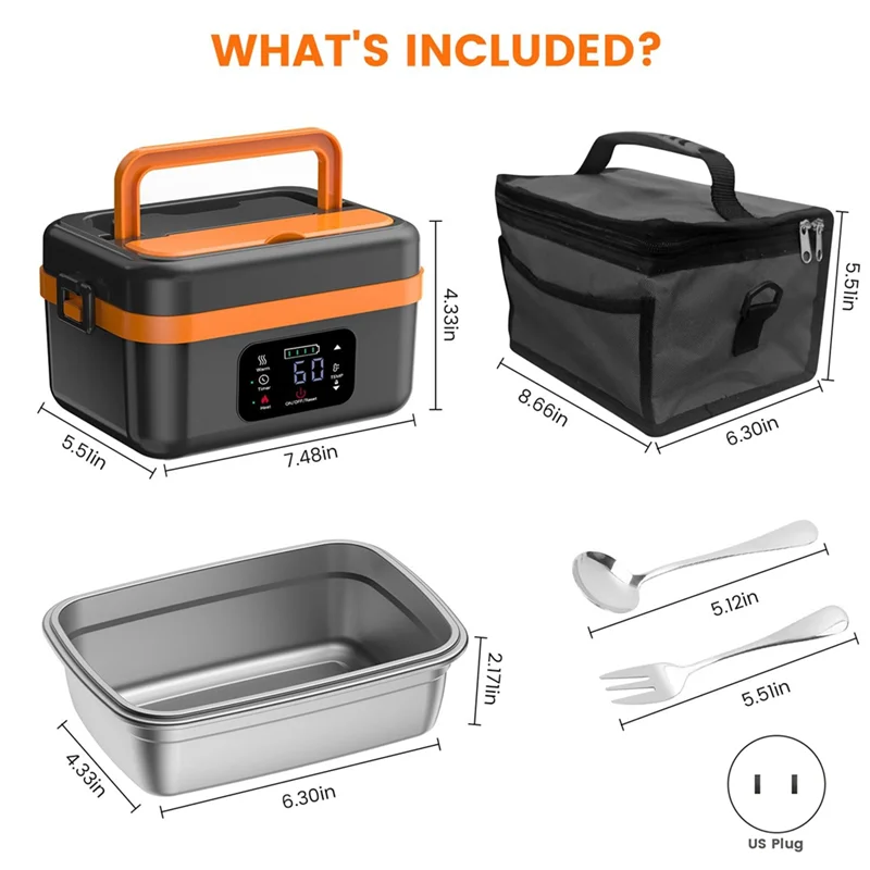 A98I-Cordless Electric Lunch Box, Rechargeable Self-Heating Food Warmer With 16000Mah Battery, For Work/Travel/Car/Office