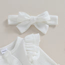 Pudcoco - Mono de otoño para bebé niña, color liso, cuello redondo, mangas voladoras, volantes, cremallera y diadema con lazo, 0-12 meses