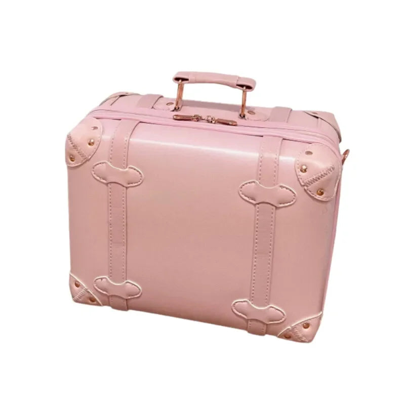 Vintage Leather Women Luggage Set 20in Carry-On + 24/26in Checked Suitcase Luxury Travel Trolley Case with Pink Handbag