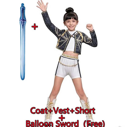 Rumi Costume Kids KPop Demon Hunter Cosplay Stage Performance Clothing Halloween Carnival Party Suit Wig Mask Balloon Sword Free