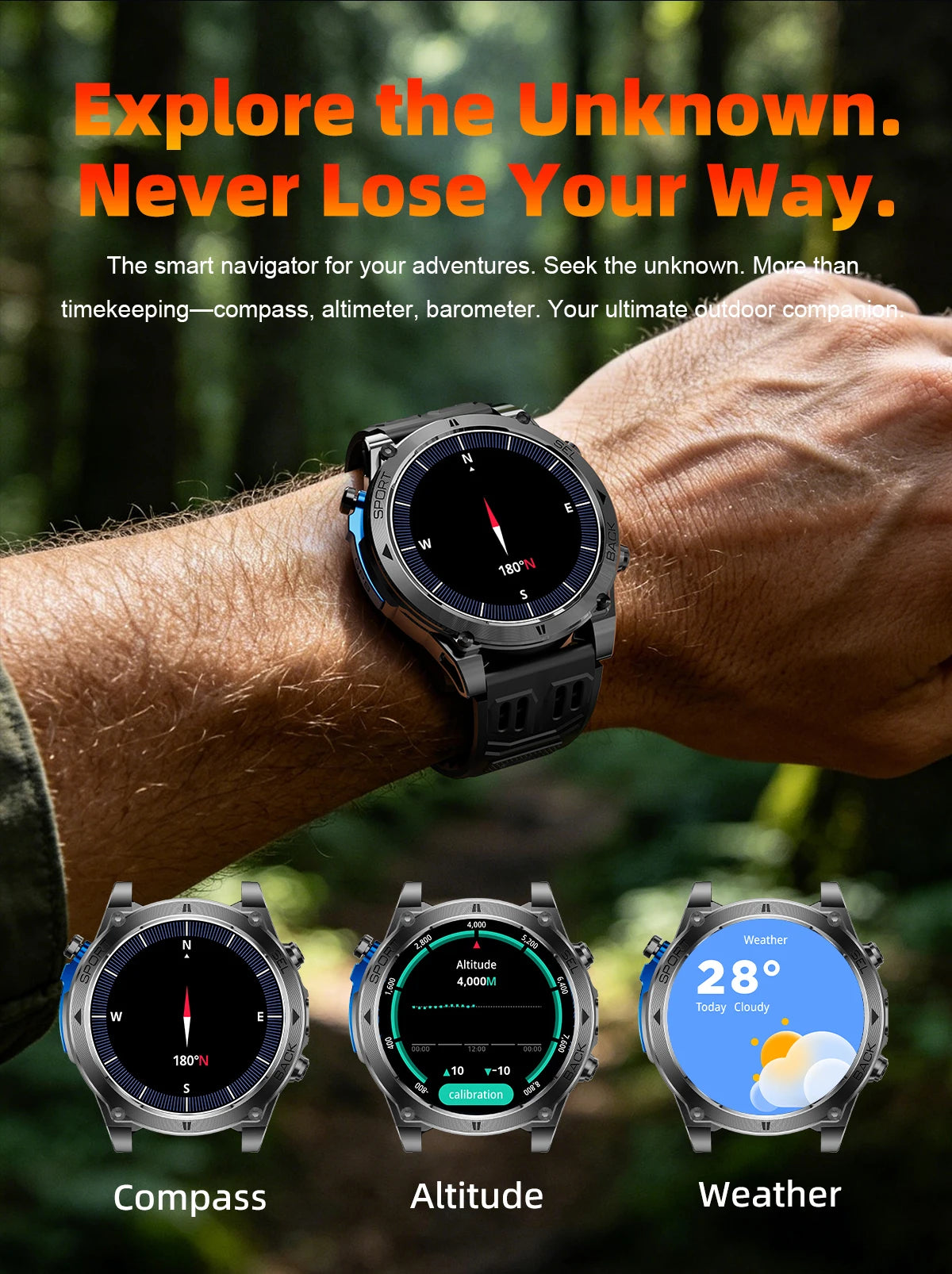 Novo Smartwatch Masculino T-RX4 Ultra GPS 2026 – Posicionamento GPS de 6 satélites, resistência à água 10ATM, bateria de 850mAh, bússola e mais de 170 modos esportivos.