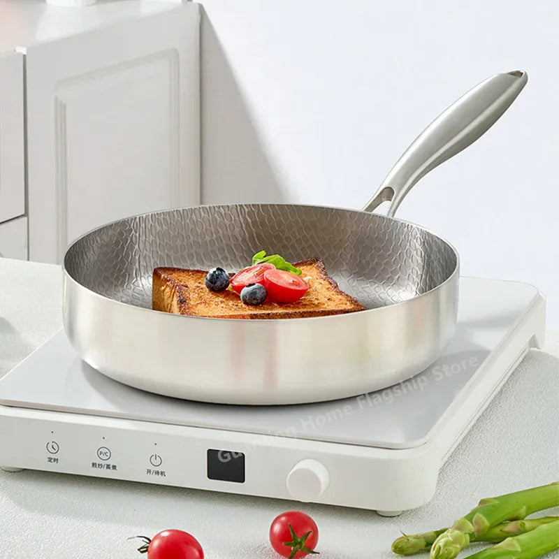 Titanium Stainless Steel Frying Pan Nonstick Wok Uncoated Pot Egg Steak Skillet Home Induction Cooker Gas Stove Kitchen Cookware