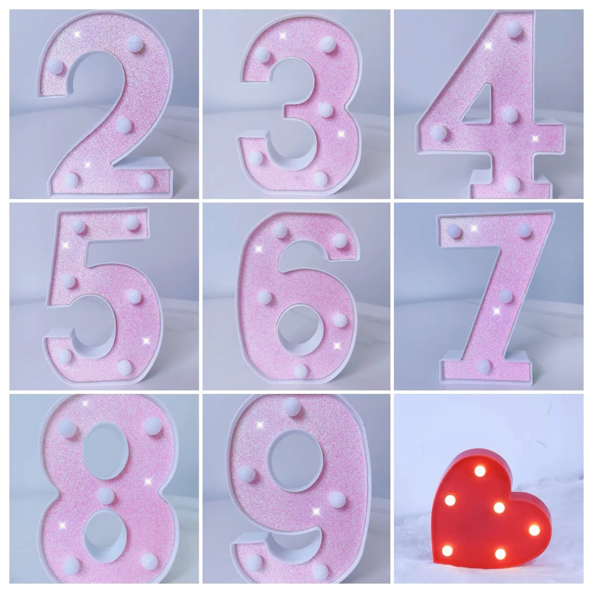 Pink Romantic Luxury LED Light 6.3-inch Pink Decorative Alphabet Number Light Battery Powered Christmas Decorative Light Wedding