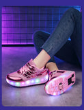 Sneakers Roller Shoes Outdoor Deformation Parkour Skates Dual-Use Children Girls Boys Adult Men Women Unisex Roller Skates