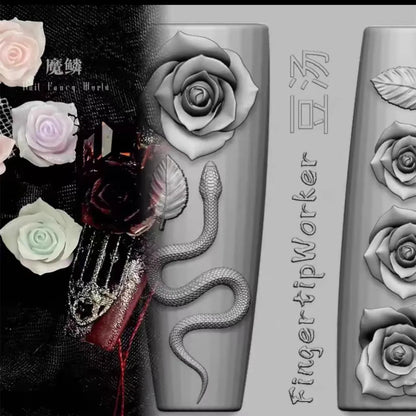 1Pc Chain Ice Flower Fox Spoon Fork Dragon Snake Butterfly 3D Acrylic Mold Nail Art Decorations  DIY Design Silicone Nails Mold